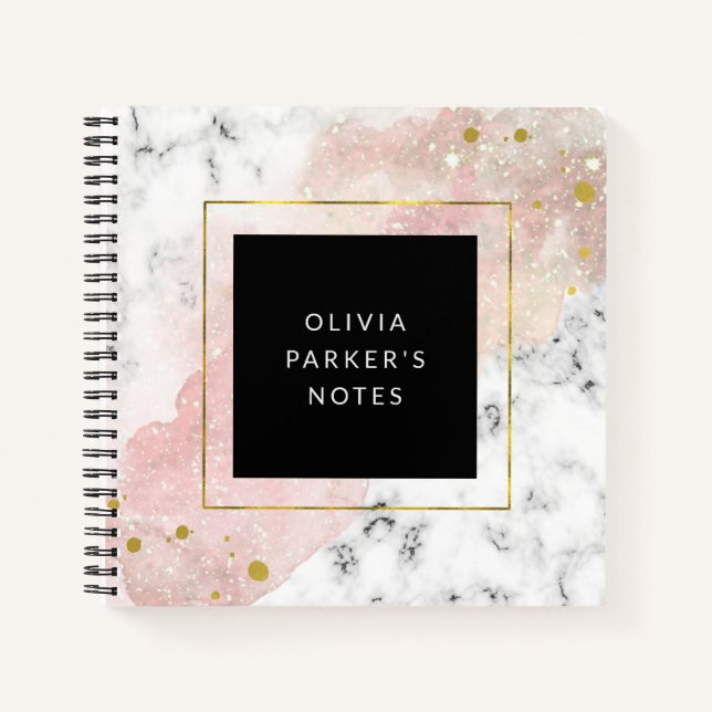 Cuaderno Acuarela de Rubor | Mármol blanco y oro falso (Anverso)