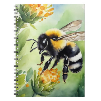 Cuaderno Acuarela de una linda abeja de miel aterrizando en