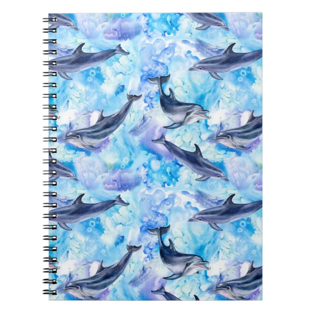 Cuaderno acuarela delfín patrón sin costura (Frente)