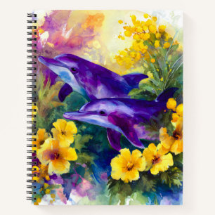 Cuaderno Acuarela delfines océano flores tropicales