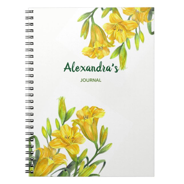 Cuaderno Acuarela Día Amarillo Lilies Ilustracion Floral (Frente)