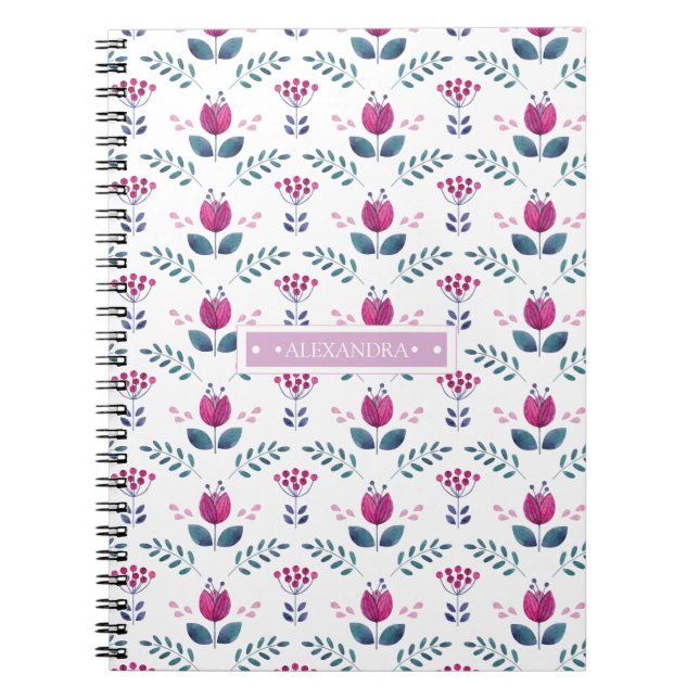 Cuaderno acuarela Diseño floral rosado (Frente)