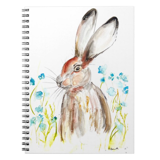 Cuaderno Acuarela Easter conejo hembra flores azules (Frente)
