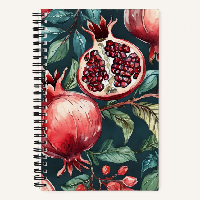 Cuaderno Acuarela festiva Fruta granada y hojas (Anverso)