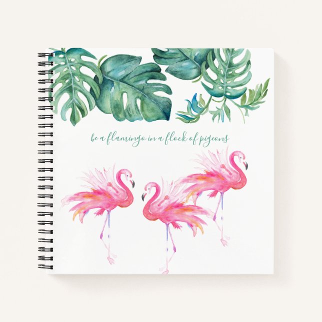 Cuaderno Acuarela Flamingo Rosa Monstera Verdor (Anverso)