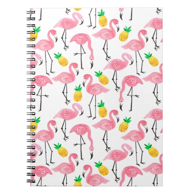 Cuaderno Acuarela Flamingo y Piña: Conjunto tropical. (Frente)