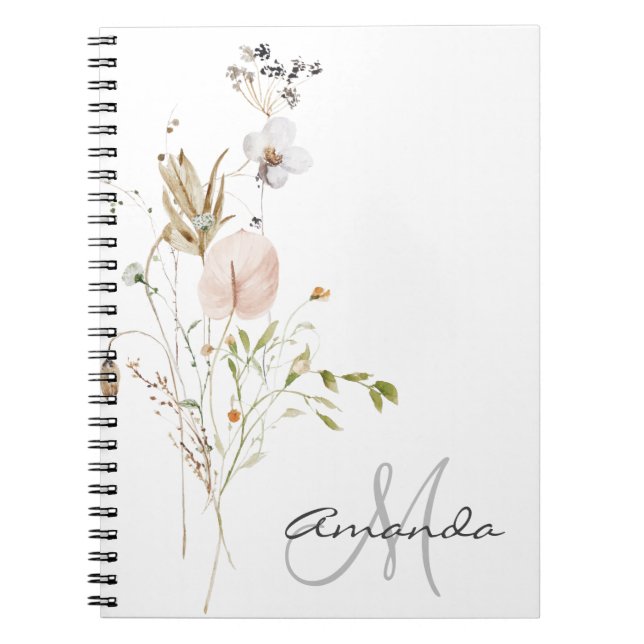 Cuaderno Acuarela Flor silvestre Nombre Monograma (Frente)
