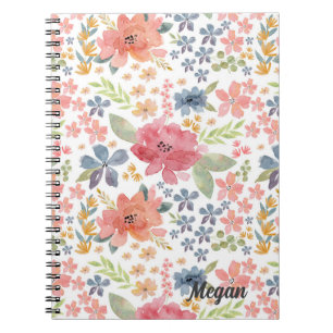 Cuaderno acuarela floral con flores de colores