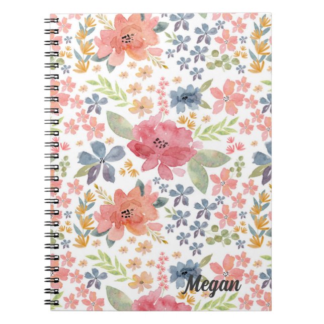 Cuaderno acuarela floral con flores de colores (Frente)