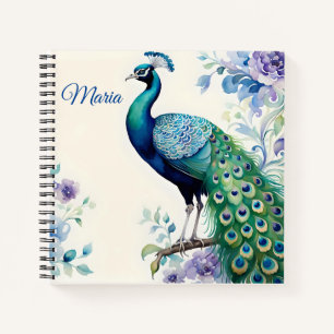Cuaderno Acuarela floral de pavo real