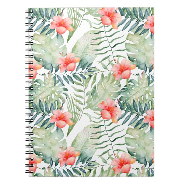 Cuaderno Acuarela floral del hibisco tropical de las hojas (Frente)