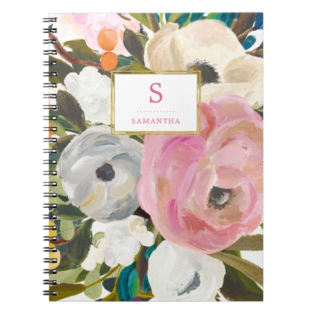Cuaderno Acuarela floral delicada con el monograma (Frente)