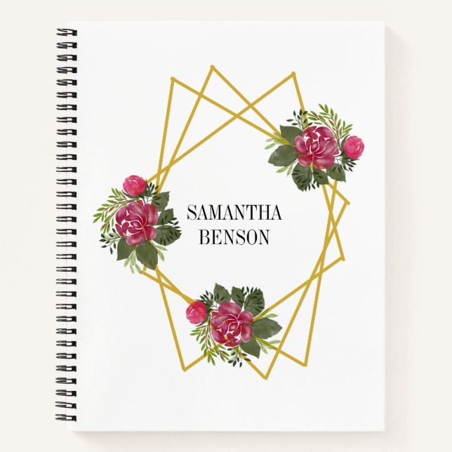 Cuaderno Acuarela Floral Geométrico Burdeos (Anverso)