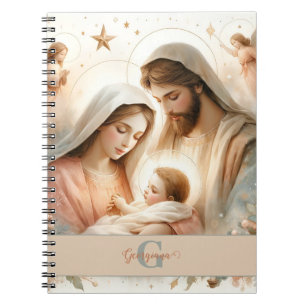 Cuaderno Acuarela Floral Personalizada Bebé Jesús Natividad