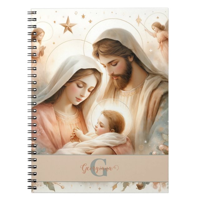 Cuaderno Acuarela Floral Personalizada Bebé Jesús Natividad (Frente)