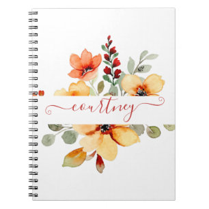 Cuaderno Acuarela floral personalizada de color naranja bri