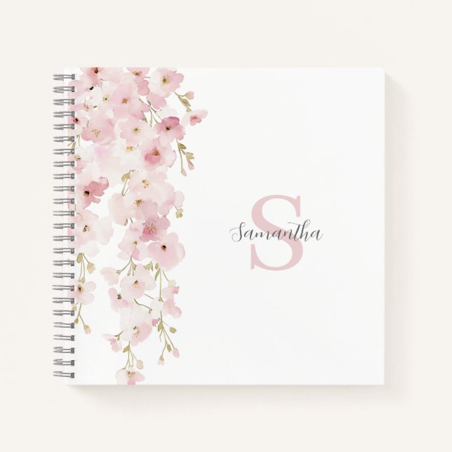 Cuaderno Acuarela floral rosa personalizada (Anverso)