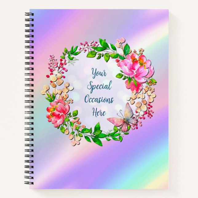 Cuaderno Acuarela Floral rosa y primavera de mariposa (Anverso)