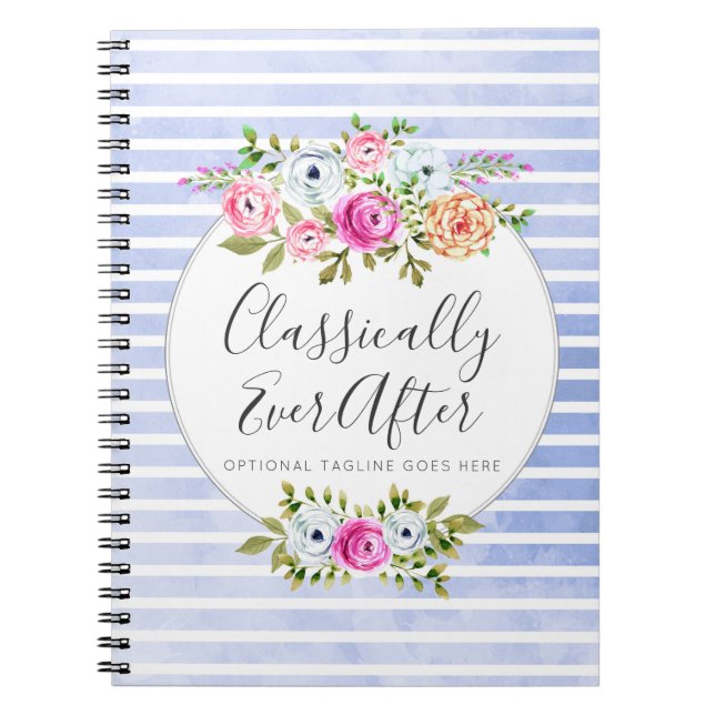 Cuaderno Acuarela Floral Rústica Moderno a Rayas Chic Desga (Frente)