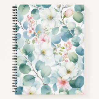 Cuaderno Acuarela floral suave de eucalipto y rubor