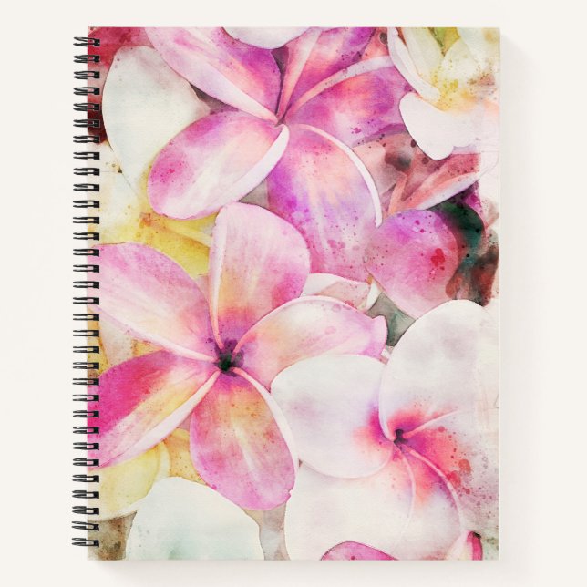 Cuaderno Acuarela floral tropical plumeria de Hawái (Anverso)