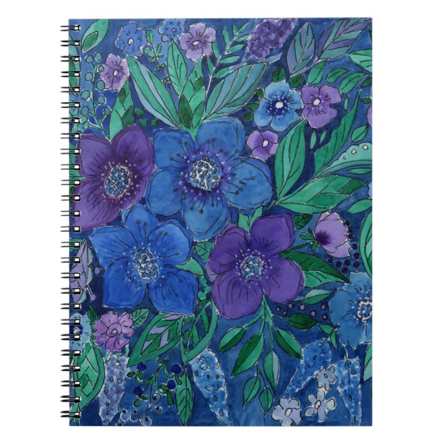 Cuaderno acuarela, flores azules (Frente)