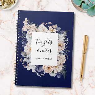 Cuaderno Acuarela Flores Florales Azules Beige Bonito