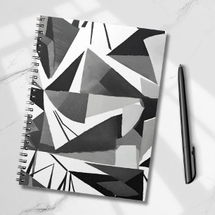 Cuaderno Acuarela geométrica moderna abstracta en negro y b