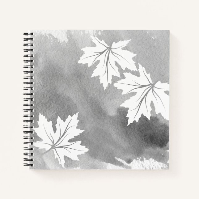 Cuaderno acuarela gris moderna y hojas de arce blanco (Anverso)