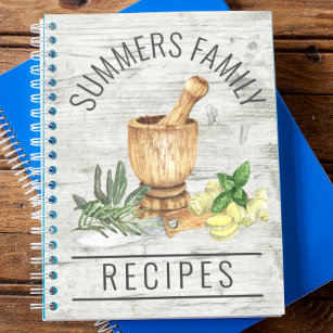 Cuaderno Acuarela Herb Wood Receta Cookbook Family Name