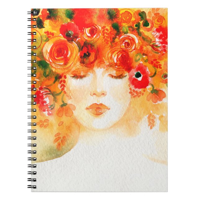 Cuaderno Acuarela hermosa mujer con ropa de cama (Frente)