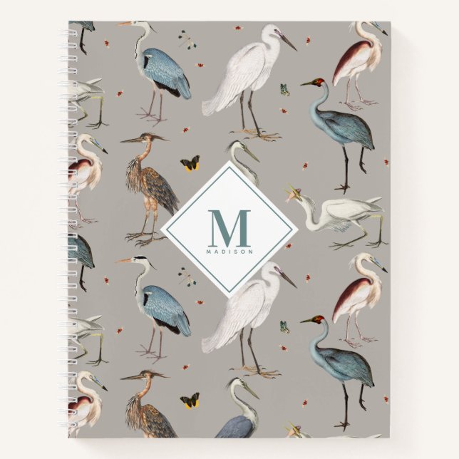 Cuaderno Acuarela Heron Bird Egret Nature Monogramada (Anverso)