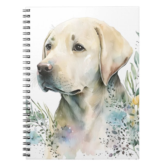 Cuaderno Acuarela Labrador Dorado Recuperador y Flores (Frente)
