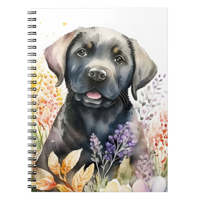 Cuaderno Acuarela Labrador Negro Recuperador y Flores (Frente)