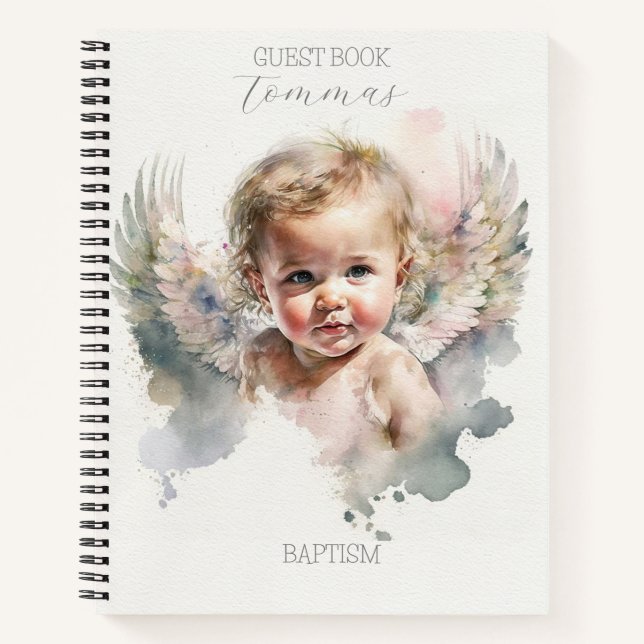 Cuaderno Acuarela lindo Angel Baptismo Bebé (Anverso)