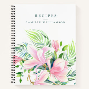 Cuaderno Acuarela Magnolia Rosa Flor Nombre personalizado R