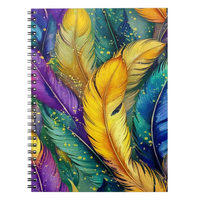 Cuaderno Acuarela Mardi Gras Feather patrón ininterrumpido (Frente)