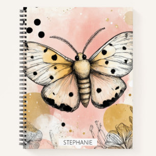 Cuaderno Acuarela Mariposa Tigre Manchada Rosa Dorado Arte