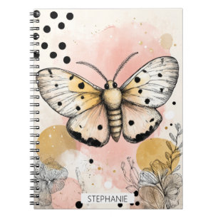 Cuaderno Acuarela Mariposa Tigre Manchada Rosa Oro Arte Boh