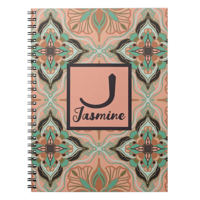 Cuaderno Acuarela marroquí rosa floral personalizada (Frente)