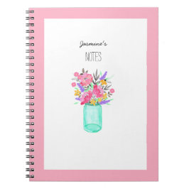 Cuaderno Acuarela Mason Jar Flores de la mesa de color rosa
