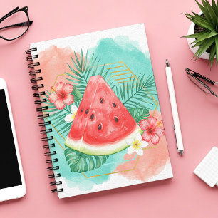 Cuaderno Acuarela Moderna de Sandía Tropical y Hibisco 