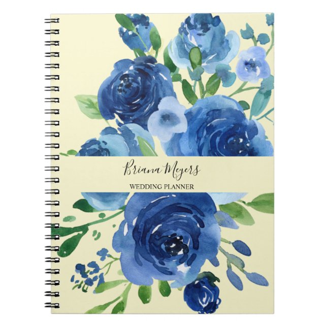 Cuaderno Acuarela moderna Marina Floral Azul Amarillo Negoc (Frente)