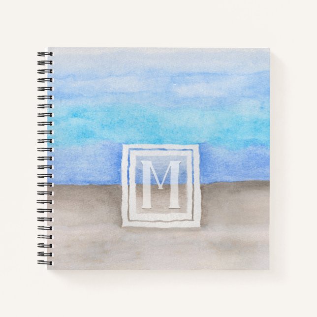 Cuaderno Acuarela Monograma Mar y Arena Azul y Tan (Anverso)