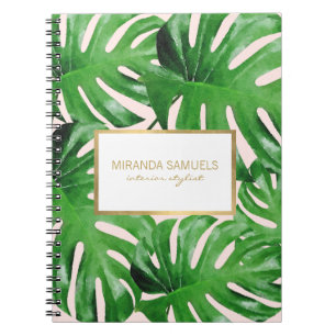 Cuaderno Acuarela Monstera Tropical Patrón de hojas rosadas