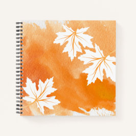 Cuaderno acuarela naranja moderna y hojas de arce blanco