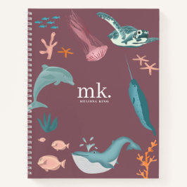 Cuaderno Acuarela Océano Animales Monograma Rubor Rosa