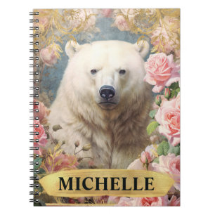 Cuaderno Acuarela Oso Polar Vintage y Rosas Rosadas