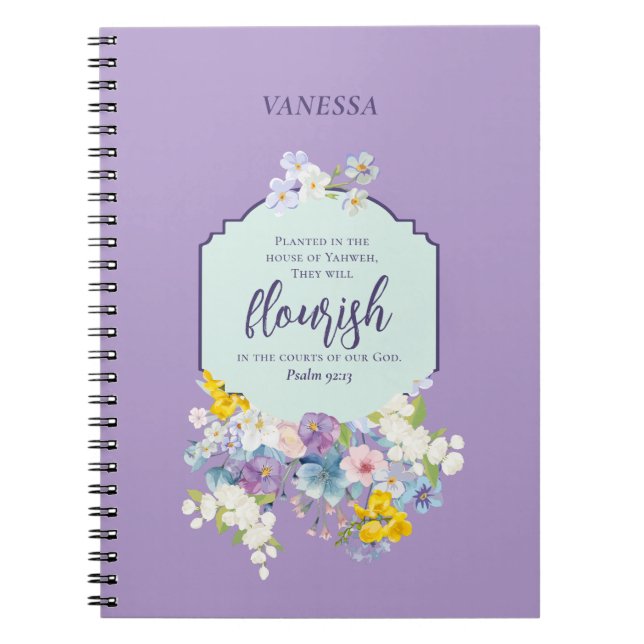Cuaderno Acuarela Pastel Floral Biblia Verse Personalizado (Frente)