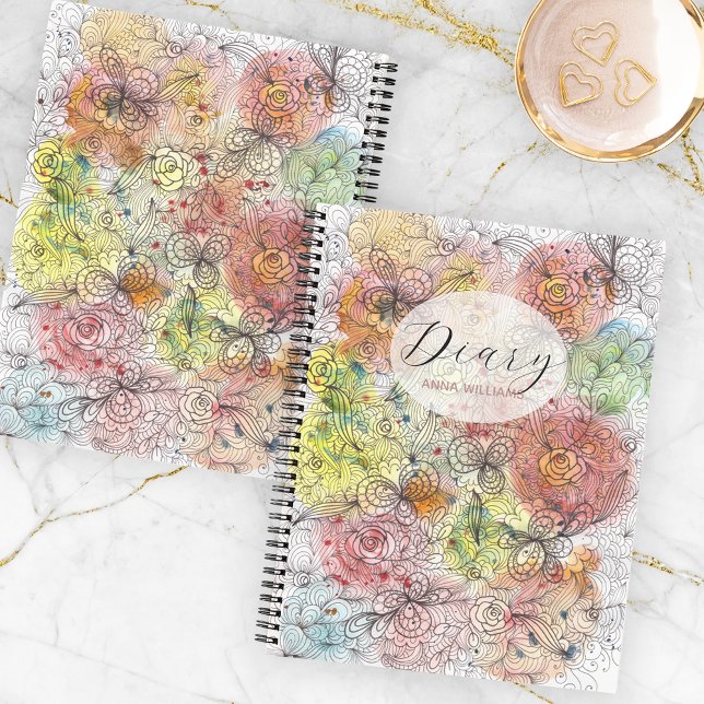 Cuaderno Acuarela Pastel Ombre y Doodles Florales de tinta (Subido por el creador)